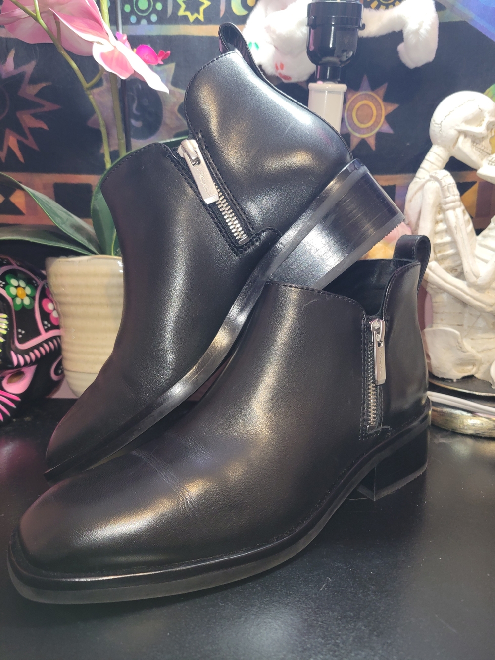3.1 Phillip Lim black Alexis low profile double zipper stacked heel bootie